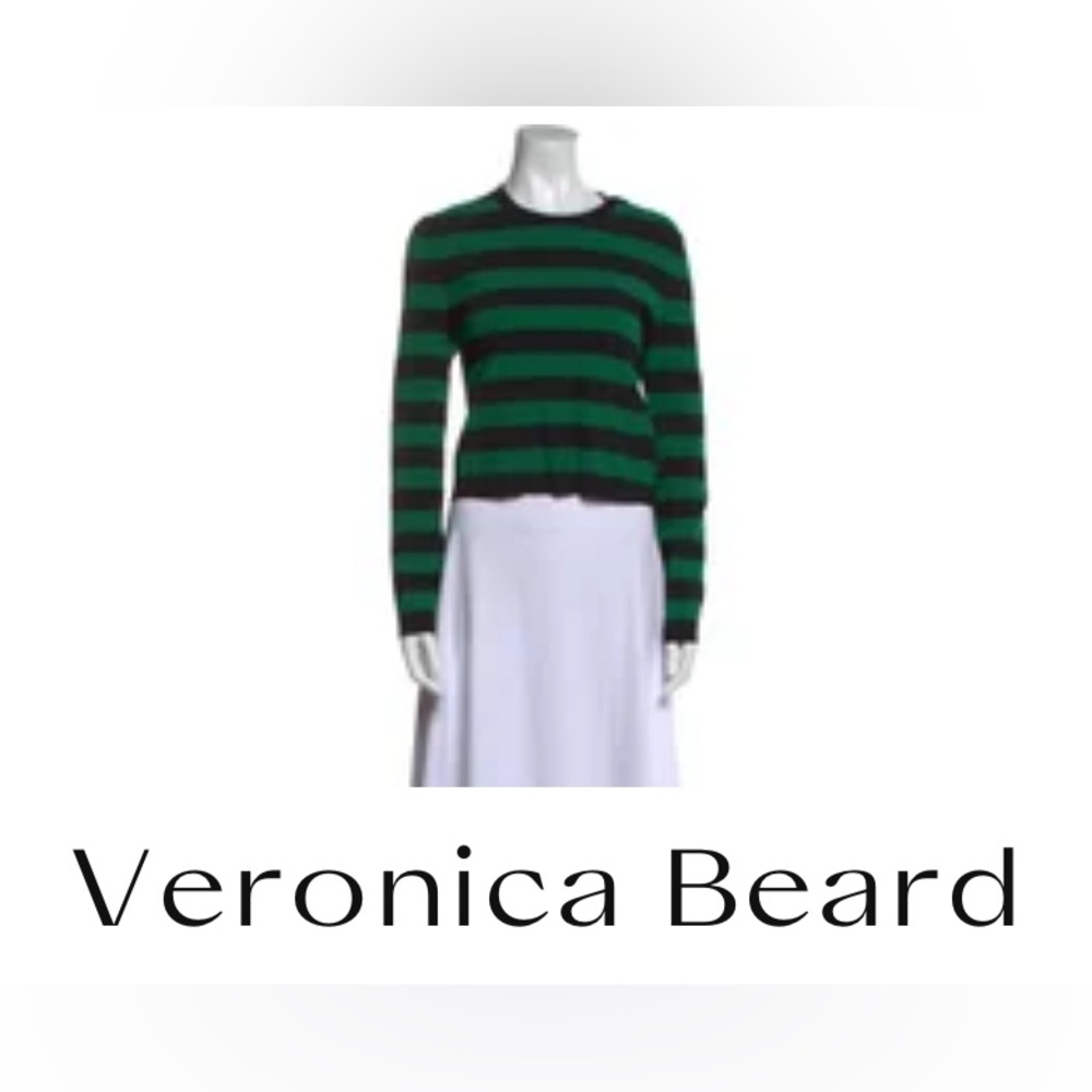 VERONICA BEARD Crop Black and Green Striped Long Sleeve Top- Size Medium - Picture 2 of 5